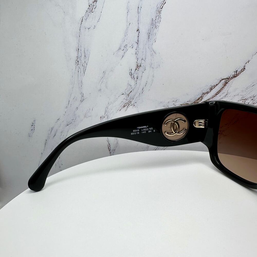 CHANEL Sunglasses Black Square Shield Gold CC Gradient Brown Lens - Picture 13 of 16